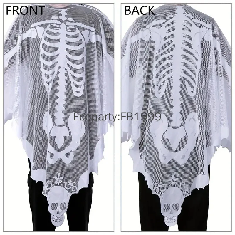 Nieuw Halloween Kostuum Voor Vrouwen Zwart Eng Skelet Kant Mantel Fancy Bat Spiderweb Gothic Sjaal Cape Maskerade Bal Poncho