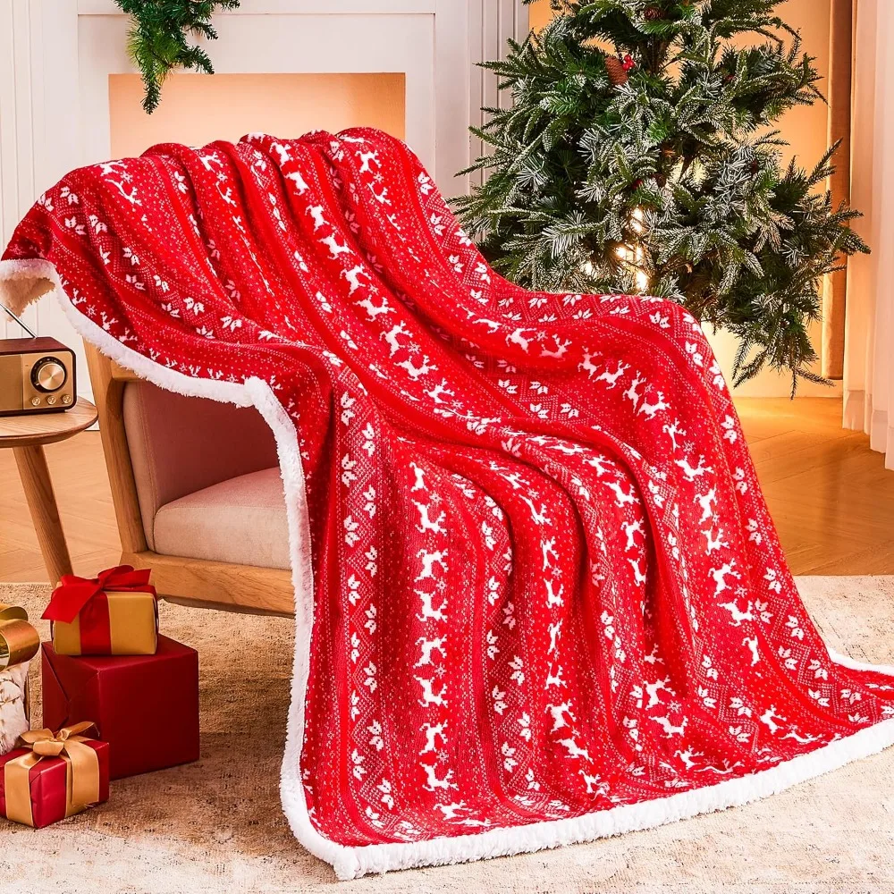 

Cozy Fleece Sherpa Christmas Blanket - Ramees Festive Holiday Throw for Warmth and Comfort