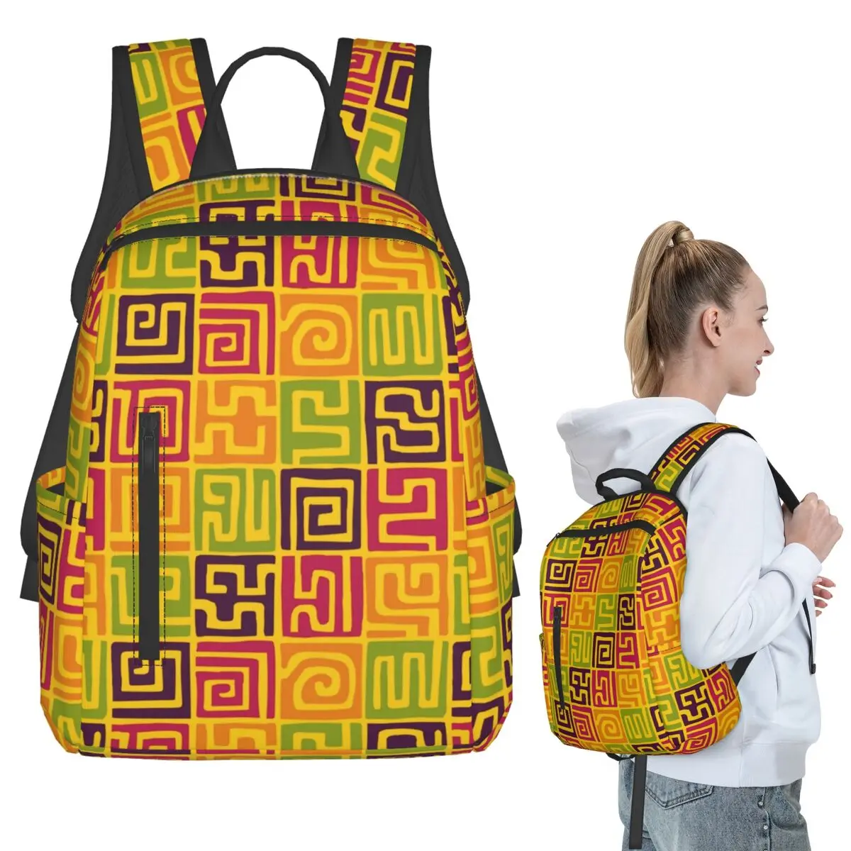 

African Kuba Fabric Backpack Student BookBag Children School Bag Computer Shoulder Bags Men Women