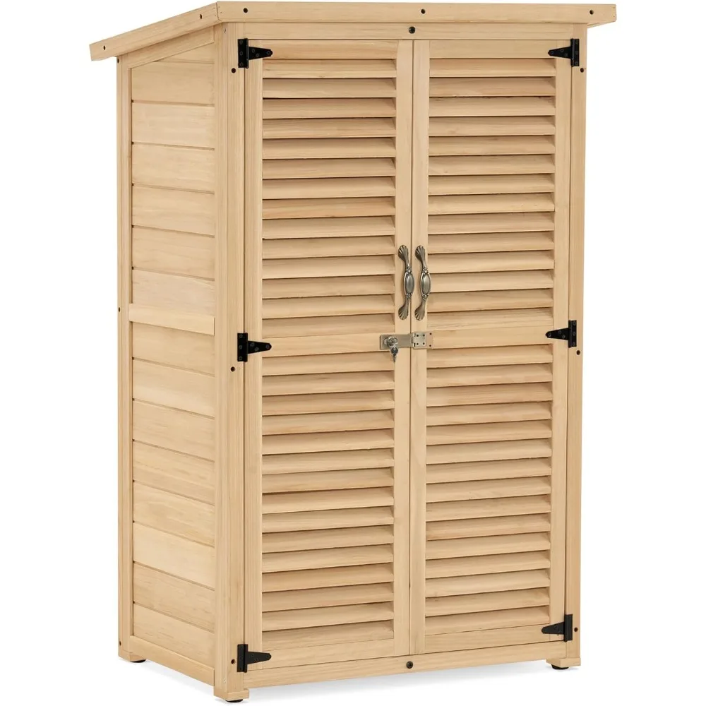 

MCombo Outdoor Storage Cabinet, Wooden Storage Shed with Latch, Outside Garden Tool Shed with 2 Doors for Patio Yard Lawn, 0709