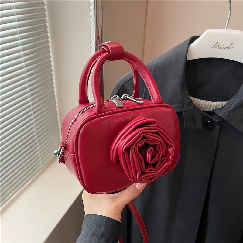 Three-dimensional Flower PU Square Shoulder and Crossbody Bags 2024 High Quality Sense of Luxury Personality Handbags for Women