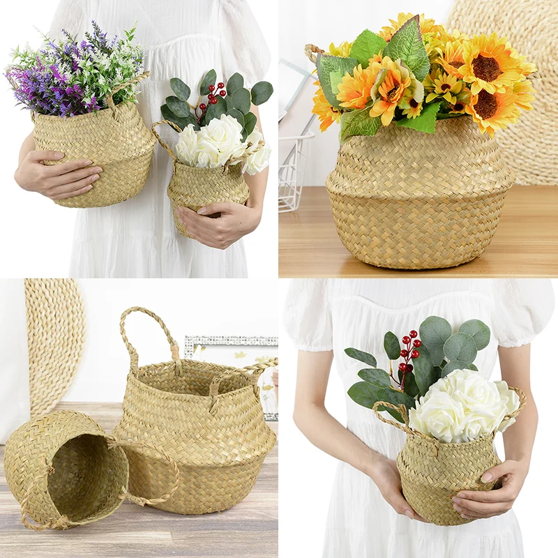 

Handmade Woven Storage Basket Folding Clthoes Laundry Basket Picnic Basket Wicker Basket Garden Flower Pot Plant Basket