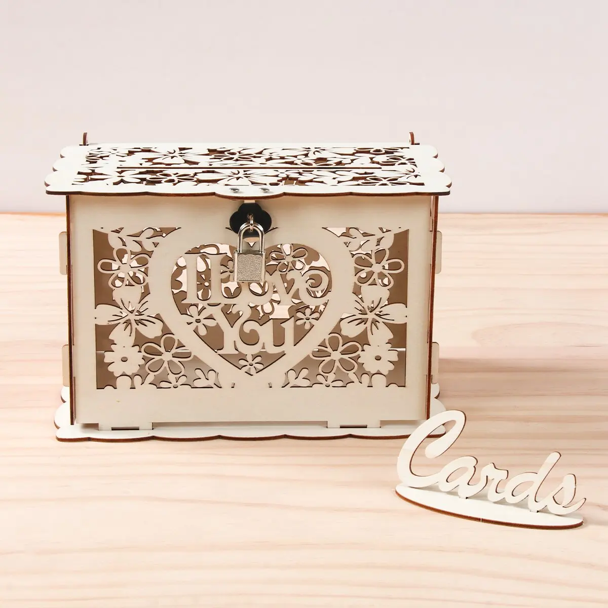 Wedding Gift Card Box Check-in Box Wooden Money Box with Lock DIY Beautiful Wedding Decoration Wedding Party Supplies