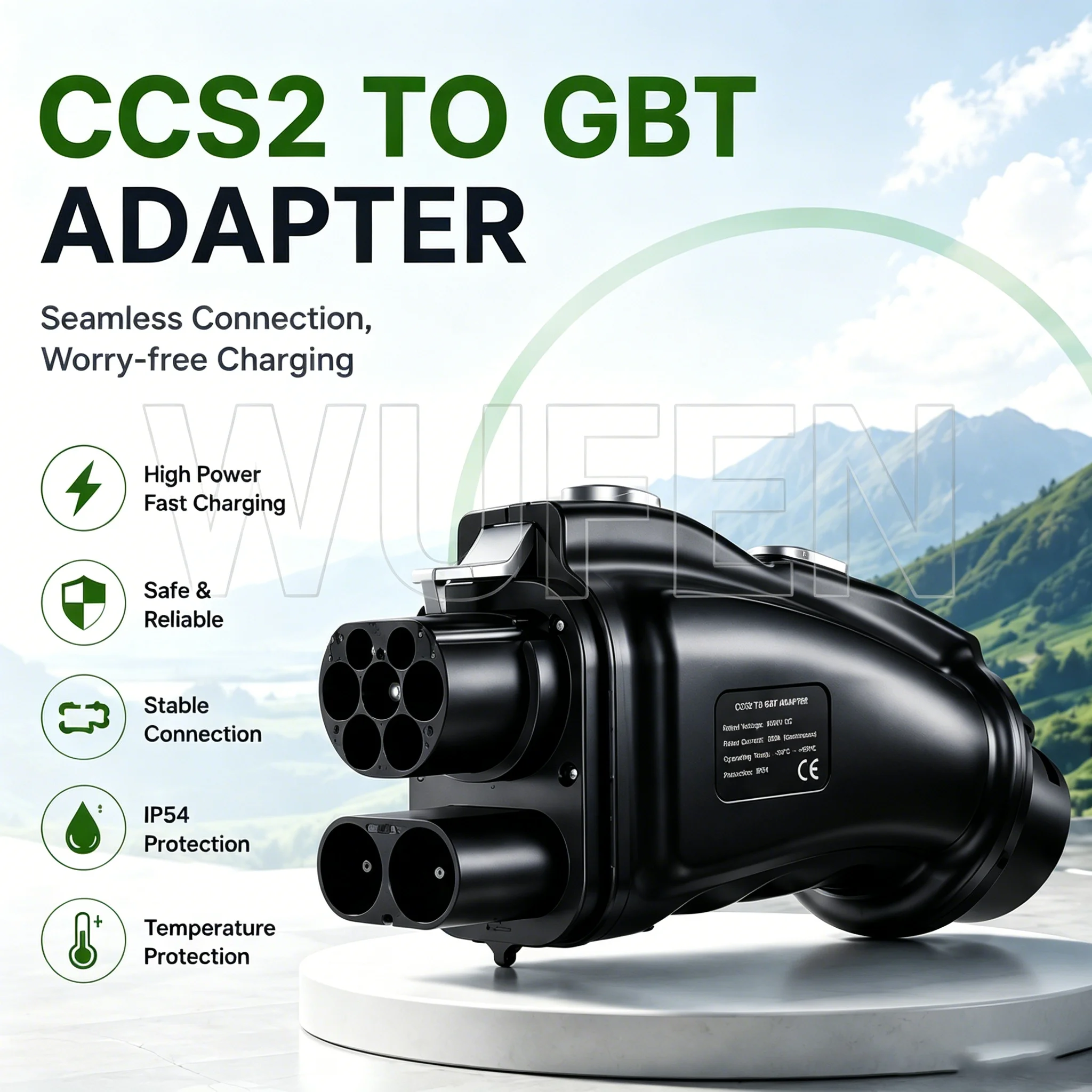 WUFEN CCS2 to GBT DC Adapter 1000V 300A 300KW EV Fast Charging Converter CCS Combo 2 to GB/T Adapter IP54 EV Charger Connector