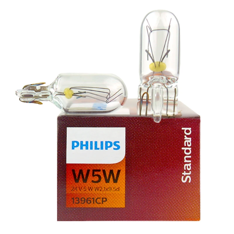 

10pcs Philips Truck 24V T10 W5W Standard Turn Signal Bulbs Interior Lamp Original Position Stop Door Light 13961CP Wholesale