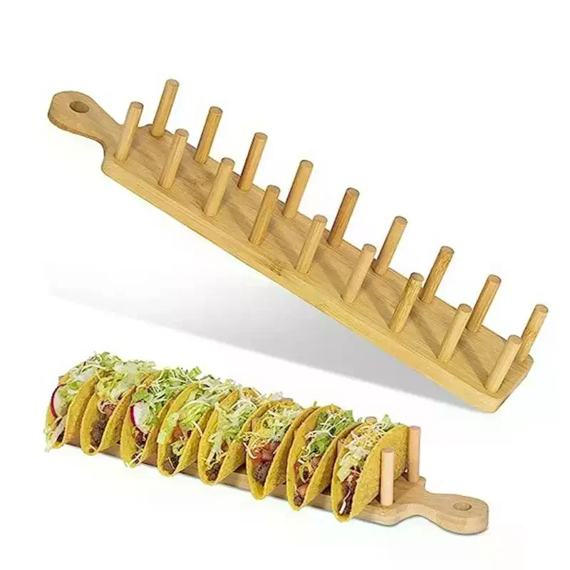 Bamboo Taco Holders for Kitchen, Multi-Use Food Stands, Taco Tray, Hard Shell Rack for Charcuterie and Tortillas, 8 Tacos Each