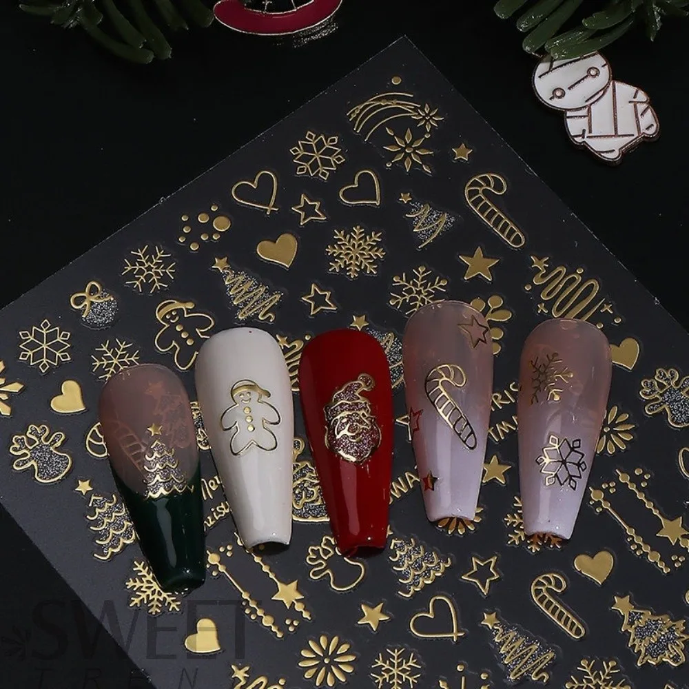 رقاقات الثلج اللامعة العاكسة للأظافر، تصميم ثلاثي الأبعاد، شارات أظافر لامعة لعيد الميلاد، شارات أظافر لاصقة، عطلات الشتاء