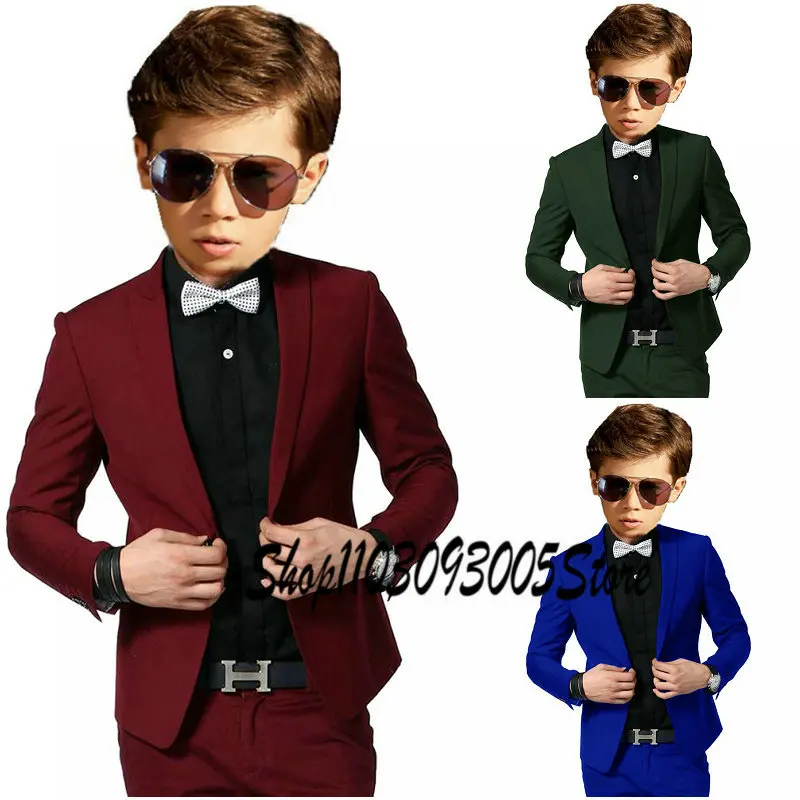 

Burgundy Suit for Boys Wedding Tuxedo Fashion Style Jacket Pants 2 Piece Slim Fit Clothes for Children 2 to 16 Years Old