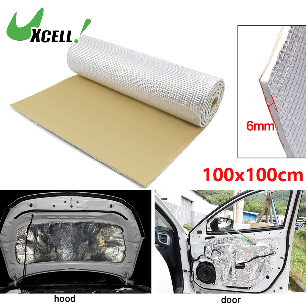 

Uxcell 6mm 100cmx100cm Car Door Ceiling Tailgate Heat Sound Deadener Mat Engine Insulation PE Aluminum Self-adhesive 10.76sqft