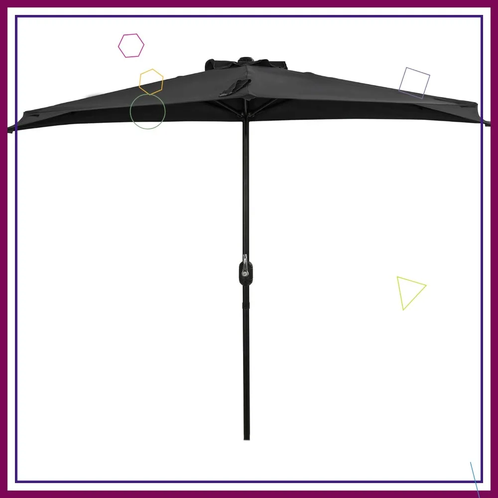 

9 ft Half Patio Umbrella for Wall Spaces, Balcony - Crank Lift, Wind Vent, Water-Resistant Canopy, Steel Frame - Black