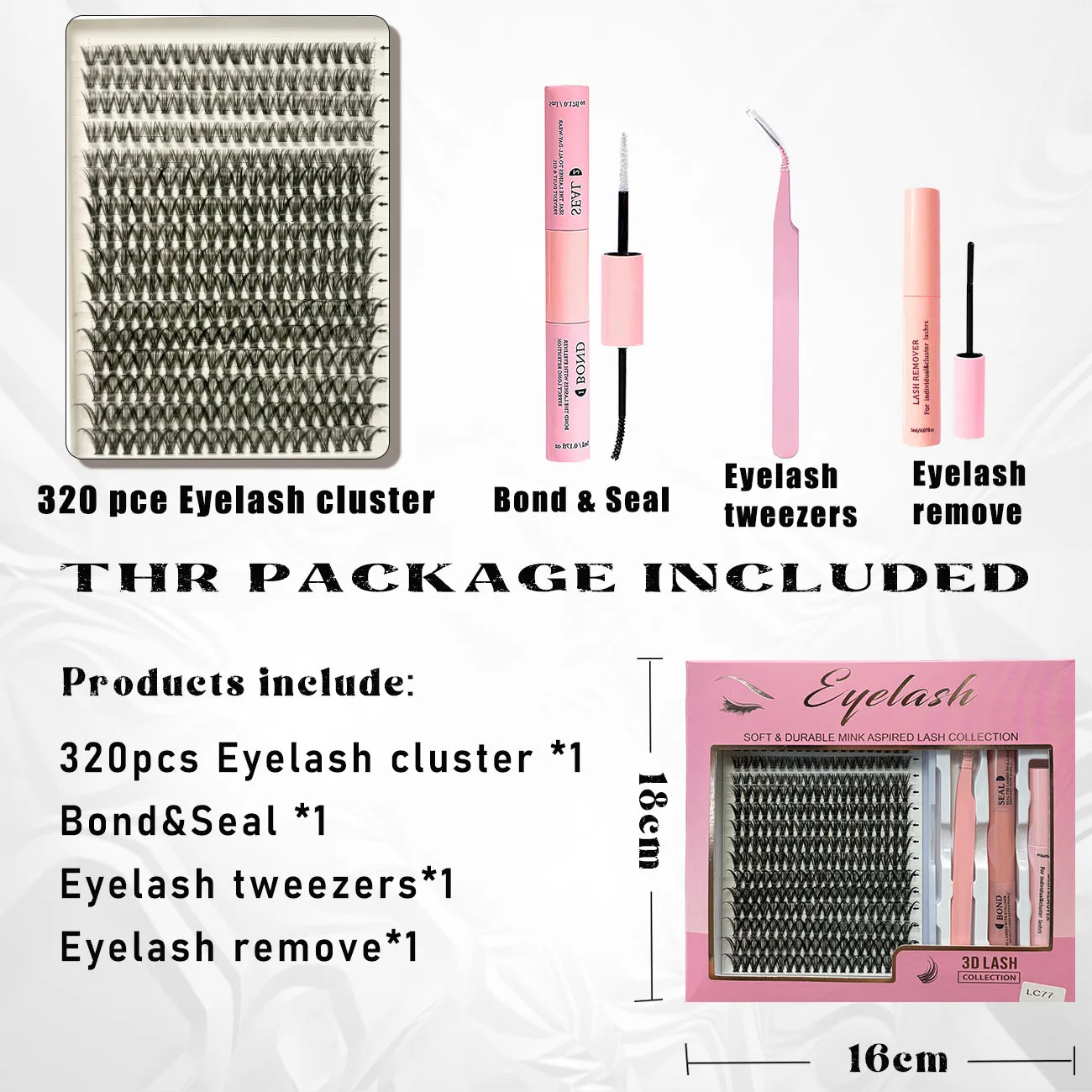 DIY Lash Extension Kit Bond And Seal Makeup Tools With Tweezers Clusters Waterproof Strong Hold Lash 320 PCS Mix Fake Eyelashes