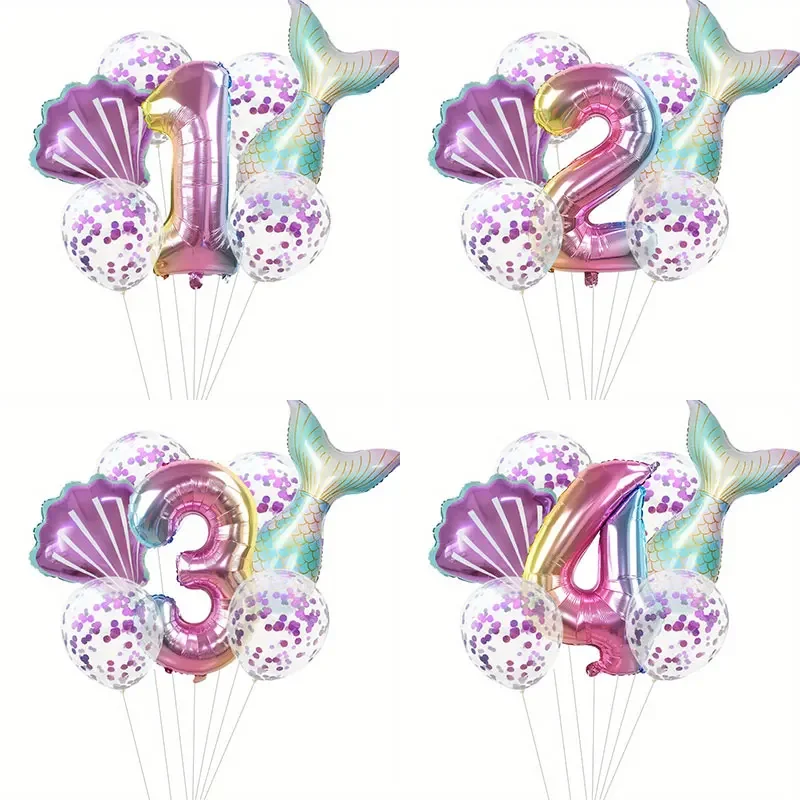 7 stücke Ozean Themen Ballon Shell Fischschwanz 32 Zoll Farbverlauf Anzahl Ballon Set Geburtstag Party Dekoration Festliche Taufe Liefert