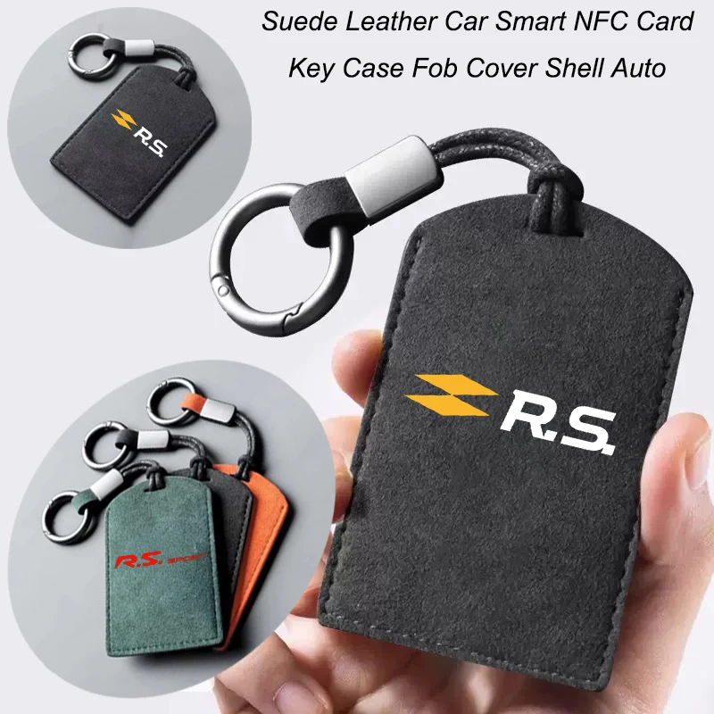 

Замшевый кожаный автомобильный чехол для ключей NFC-карты, защитный чехол-держатель, автомобильный брелок для Renault RS Sport Clio Duster Megane 2 3