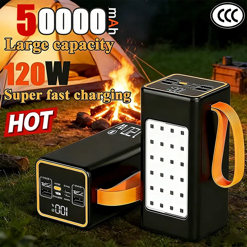 500000mAh Outdoor Large Capacity Power Bank 120W Fast Charging External Spare Battery with LED Light For iPhone Xiaomi Samsung