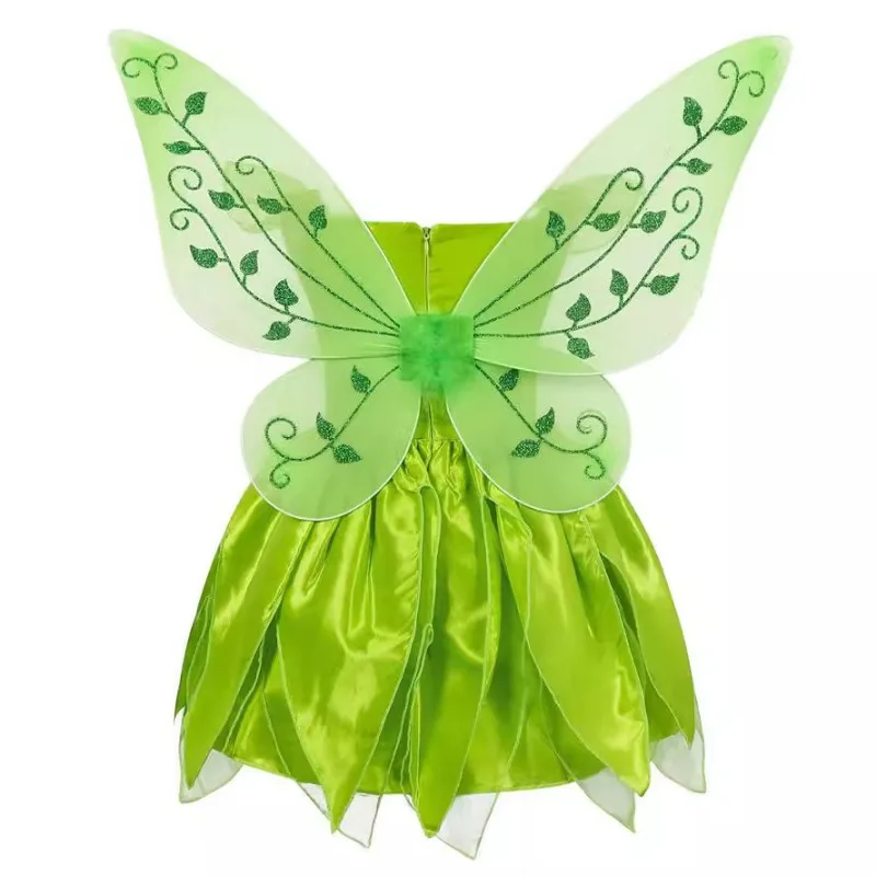Tinker Bell Fairy Dress Green Cute Children Spirit Dresses Princess Butterfly Wing Full Set Girls Christmas New Year Costume - Image 3