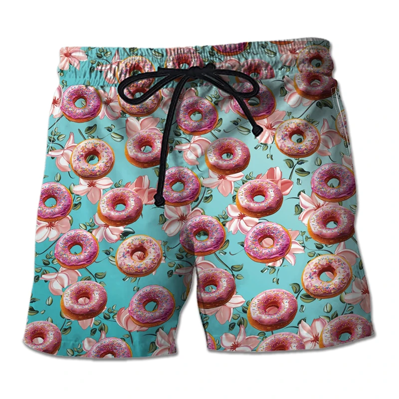 Donut Cake 3d Print Bermuda 'S Strand Shorts Schattige Donut Boy Koffers Hawaiian Snack Trunks Grappige Mannelijke Koffers Surfen Korte Broek