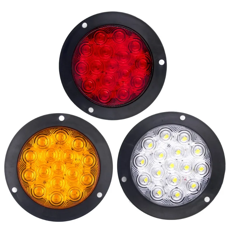 12V 24V Universal 14cm Round LED Truck Tail Light 16 LEDs Red Amber White Multi-color Signal Lamp Waterproof Stop Turn Reverse