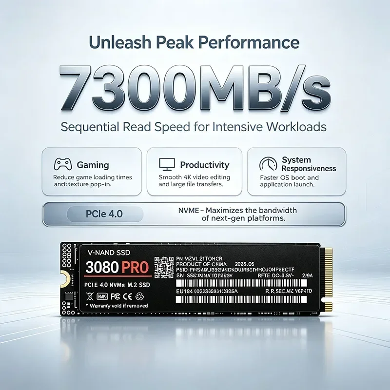 2026 New 3080PRO M.2 NVMe SSD PCIe 4.0 X4 7300MBs TLC 3D NAND 2280 Internal Drive 500GB to 4TB for PS5 PC Laptop Low Power