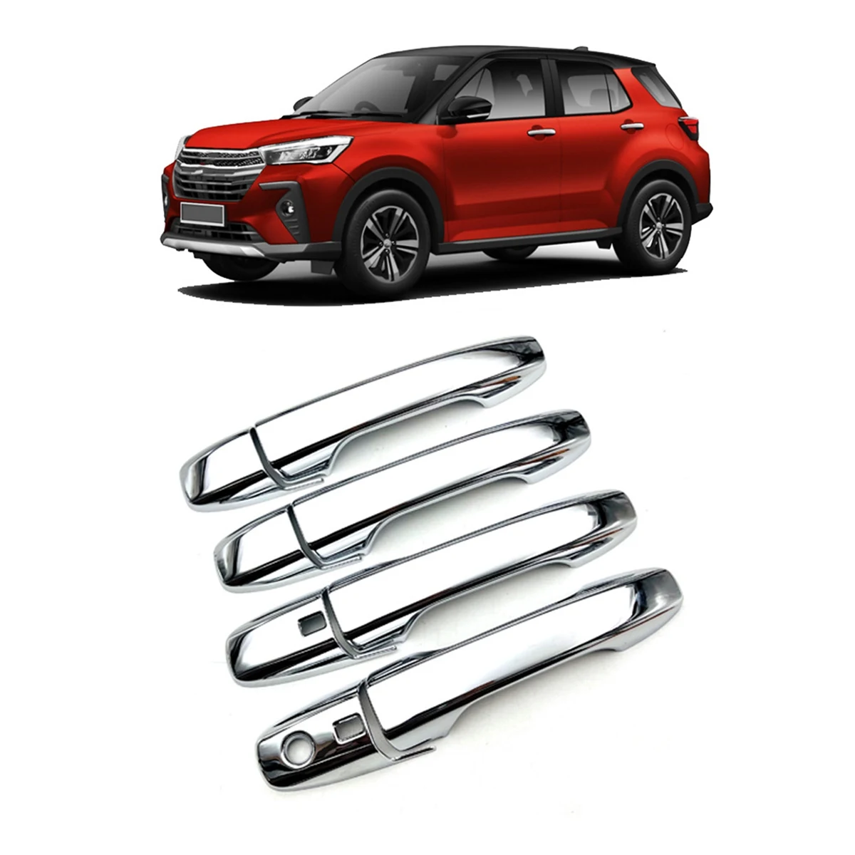 

NEW-8Pcs Chrome Car Exterior Side Door Handle Frame Cover Trim For Perodua Ativa Toyota RAIZE Daihatsu ROCKY