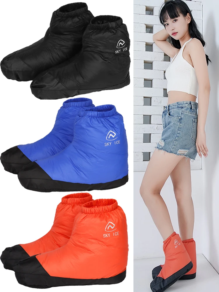 Winter Down Booties Ultralight Thermal Boots ครอบคลุมกันน้ํากันลมสําหรับฤดูหนาวกลางแจ้ง Camping Hiking