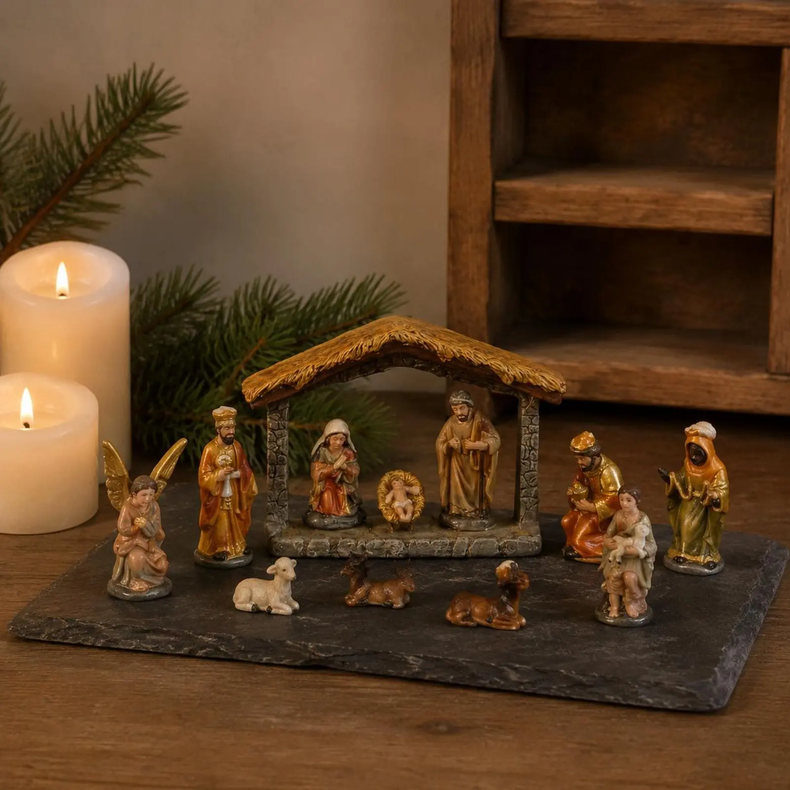 Christmas Nativity Ornament Textured Resin Nativity Ornament Jesus Manger Scene Molded Tray Insert Festive Decor Boxed