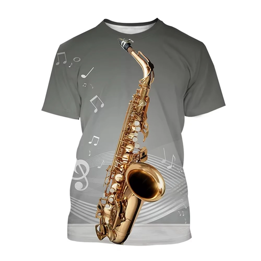 Jazz Musikinstrument Saxophon T-Shirt Sommer Herren Casual Musik-Kunst Kurzarm-Shirt Hip-Hop Persönlichkeit 3D-Druck Oberteil