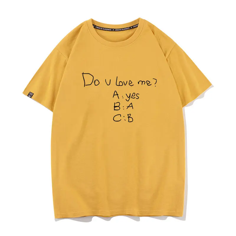 Pure Cotton Printed T-shirt Men's And Women's Fashion Trend Short Sleeve Round Neck Casual Do U Love Me Design