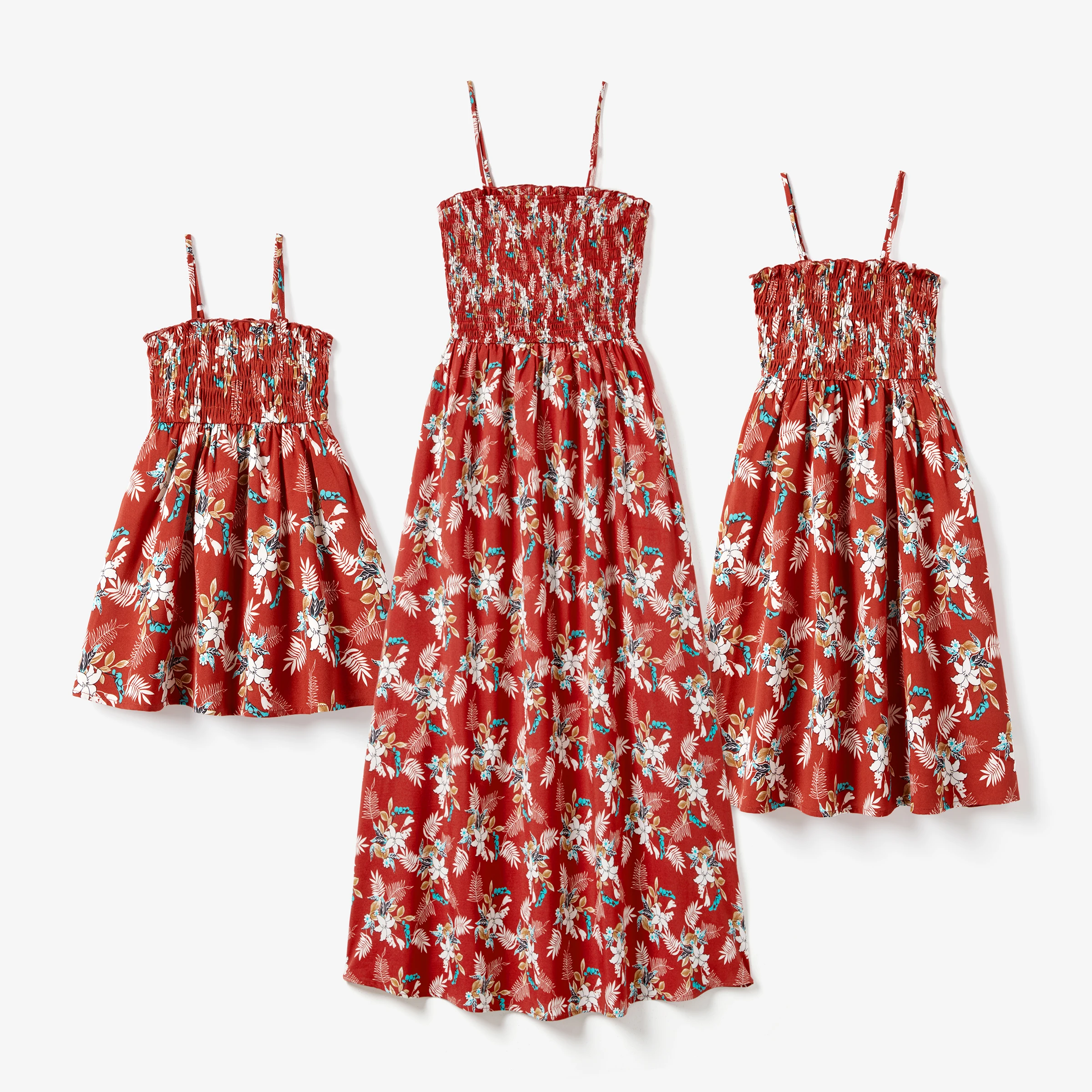 

PatPat Mommy and Me Red Floral Shirred A-Line Strap Dress