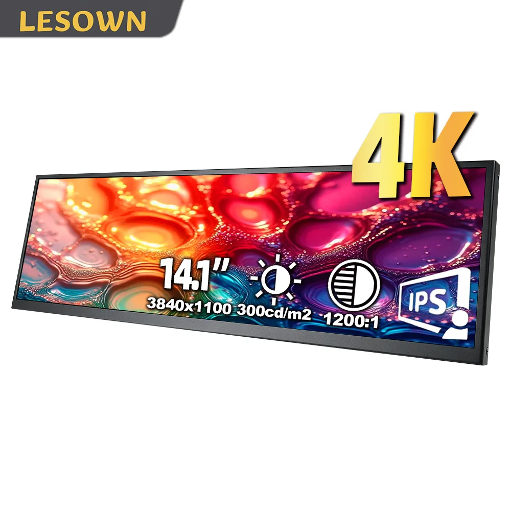 

LESOWN 14.1'' Portable Secondary Monitor 3840x1100 USB-C HDMI Stretched Bar Display Horizontal External Screen for Laptop Coding