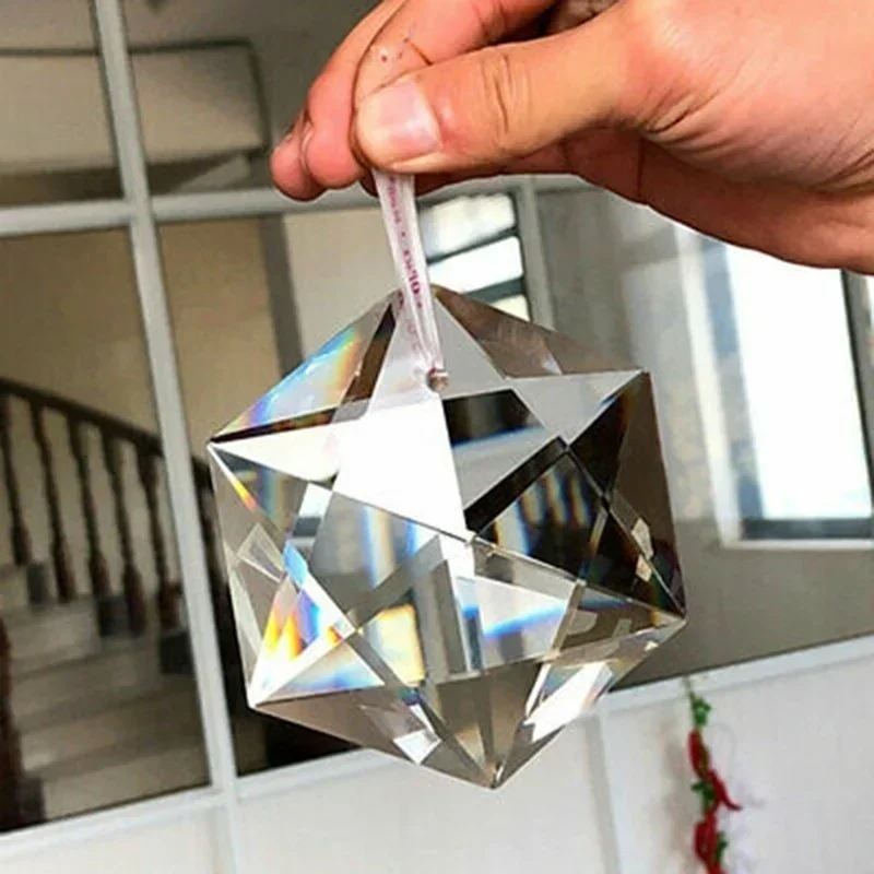 100mm Glass Crystal Chandelier Pendant Craft Art Rainbow Prism Hexagram Suncatcher Hanging Ornament Fengshui Xmas Gift Decor