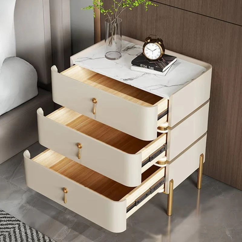 

Modern Leather Bedside Cabinet With 3 Drawers //Luxury High-end Bedroom Bedside Table Installation-free Simple
