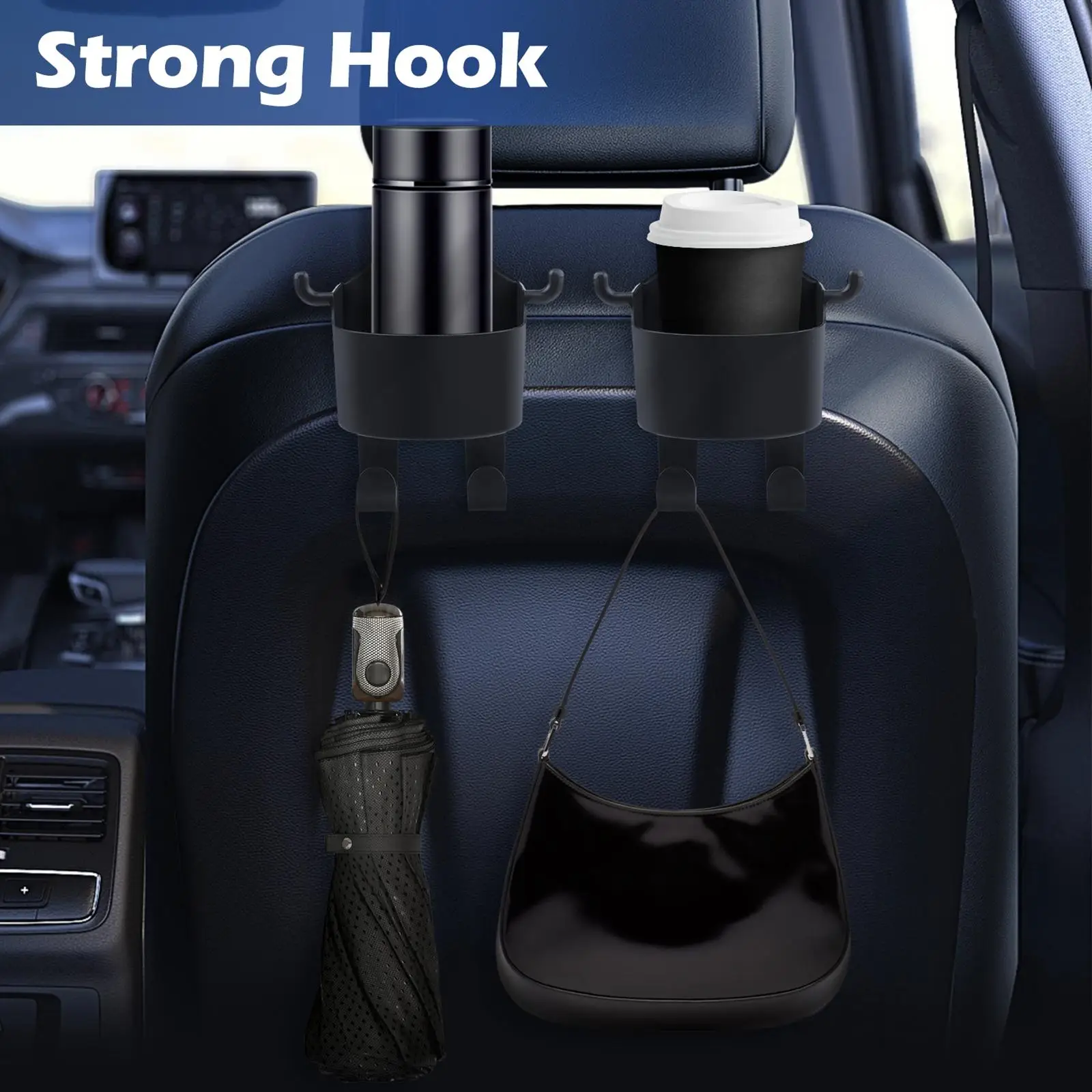 6Pcs Multifunctional Car Water Cup Holder Hook Easy Installation Accessory Seat Headrest Hook for Grocery Umbrellas Handbag
