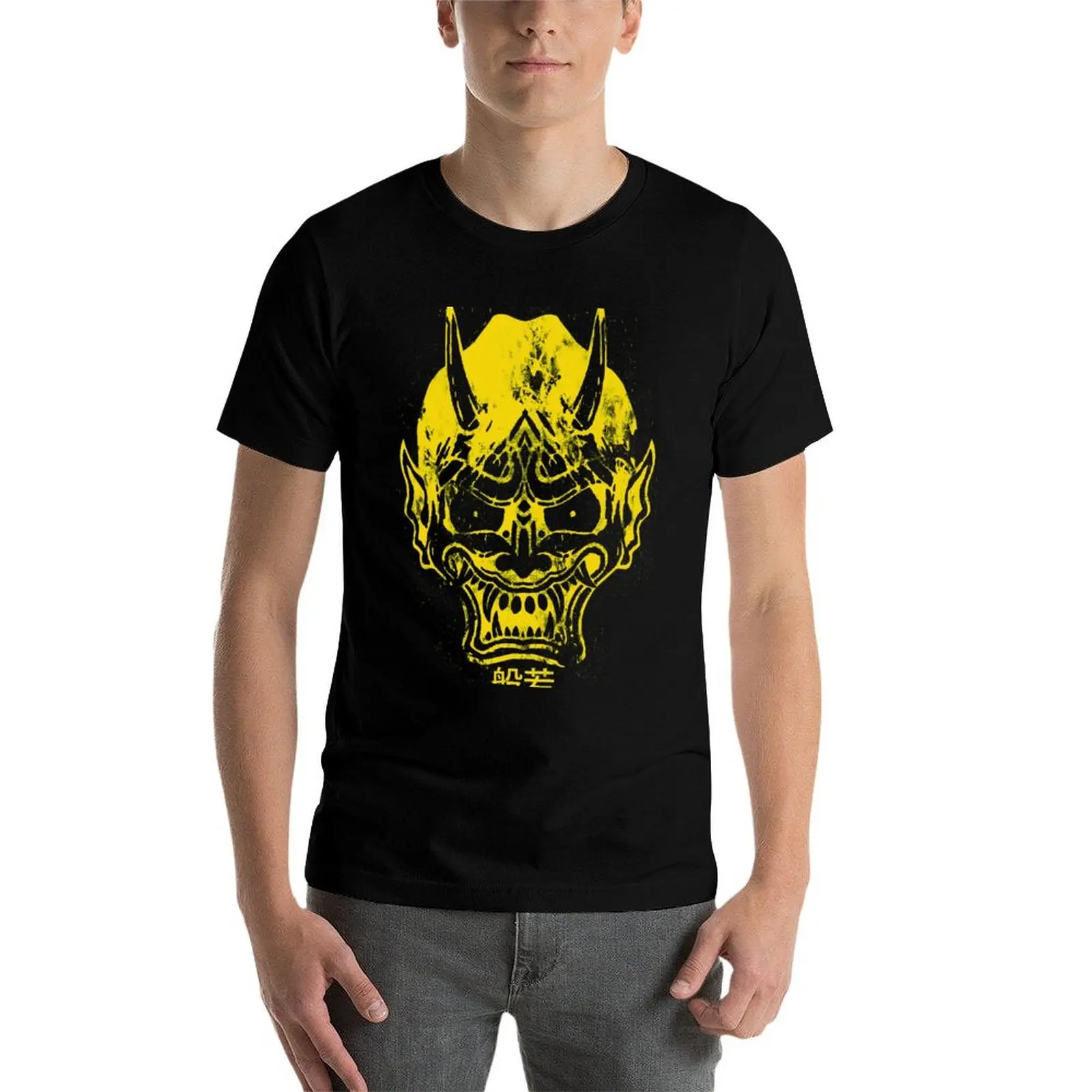 

hannya mask yelllow T-Shirt cotton t shirts man 100% t shirts for man pack cotton t shirt man cotton T-Shirt