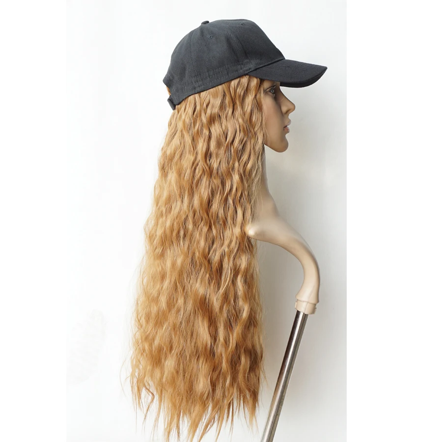 Hat with Hair,Baseball Cap wig,Bronze Blonde Long Wool  Curly Hat Wig for Women,55cm 22 inches