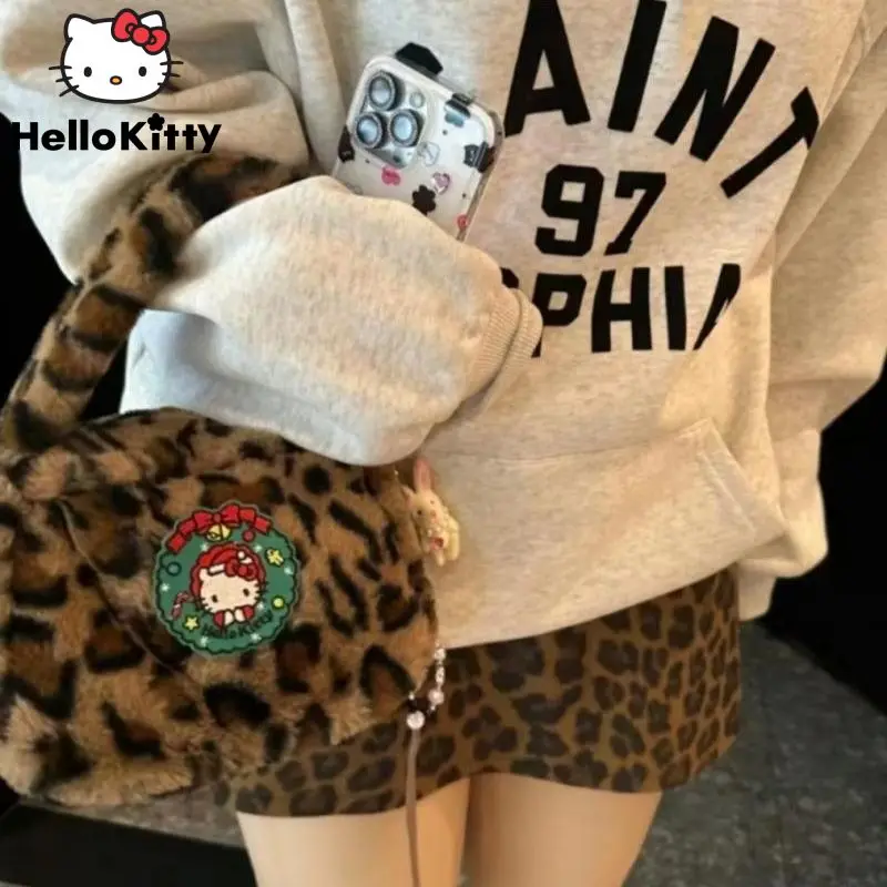 Sanrio Hello Kitty nowa panterka miękki pluszowy damska kreskówka moda Mini torby listonoszki koreański styl słodkie torebki Y2k