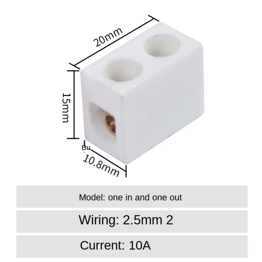 1 In 1 Out Ceramic Wiring Terminal Block 2 In 2 Out High-temperature Resistant Screw Wire Connector Terminals Copper 250V