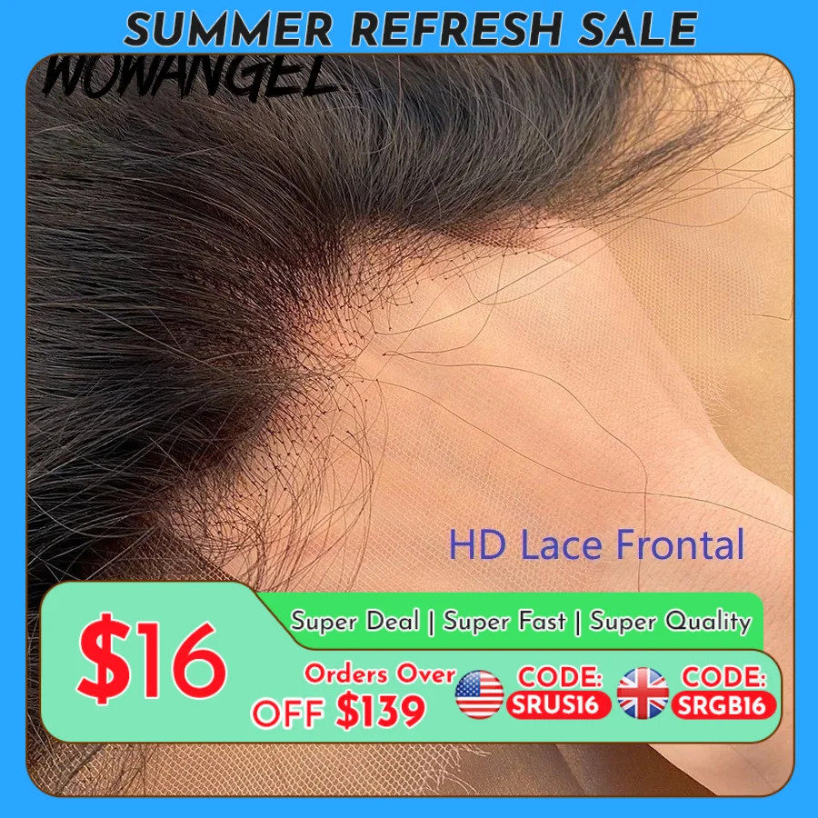 Wow Angel 13x6 HD lace Frontal Invisible HD Transparent Lace Melt Skins Straight 13x4 HD Lace Only Human Hair Remy Pre Plucked