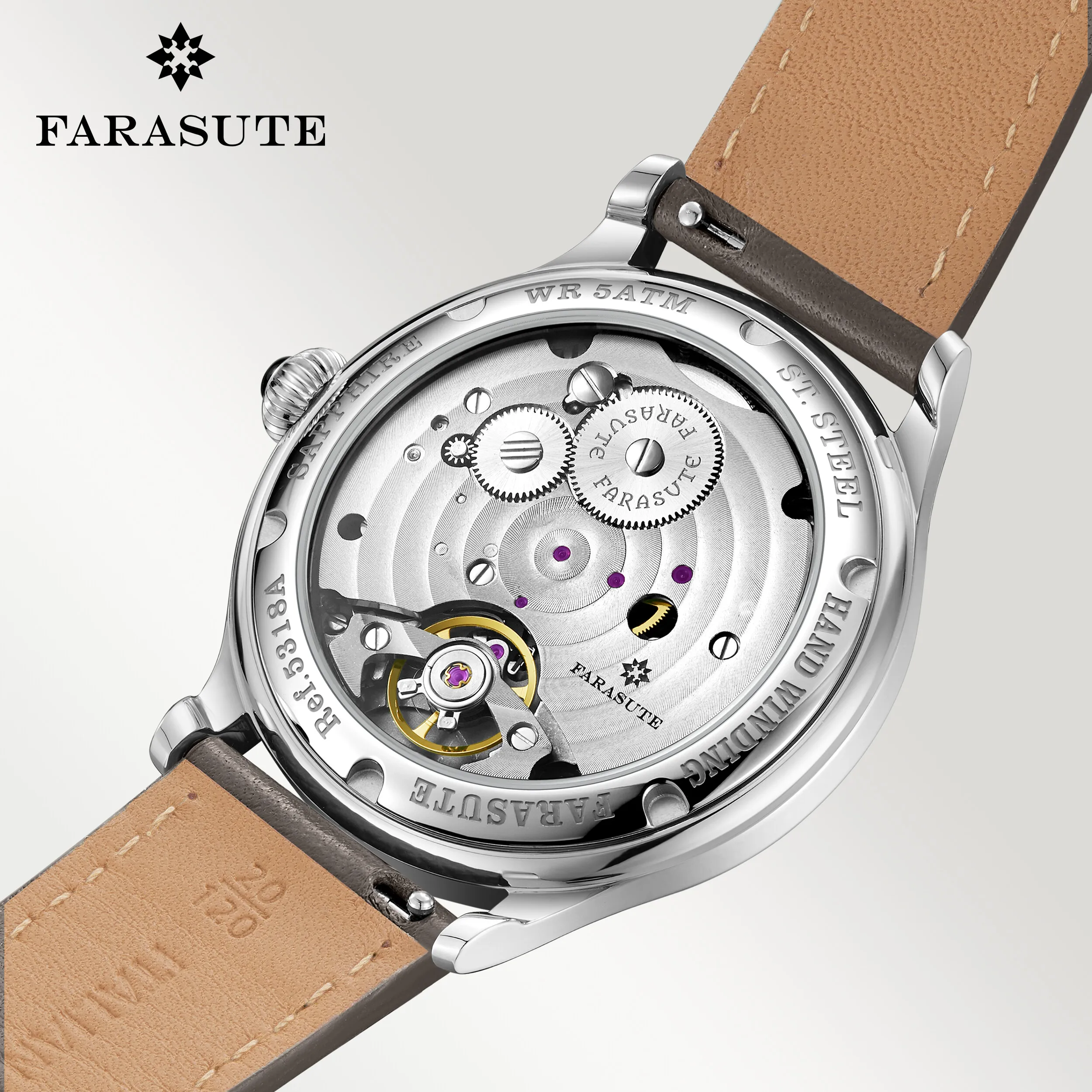 FARASUTE Luxury Men Manual Mechanical Watch Seagull Movement Power Reserve 80 hours Sapphire Glass stainless steel Watch Reloj