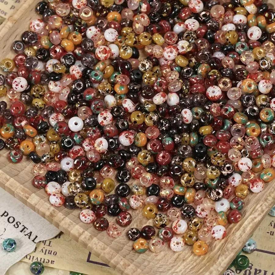 1/5/10/20/50/100pcs 4Mm Picasso Abacus Beads Retro Glass Rice Beads Straight Hole Loose Beads Necklace Bracelet Phone Chain Ear