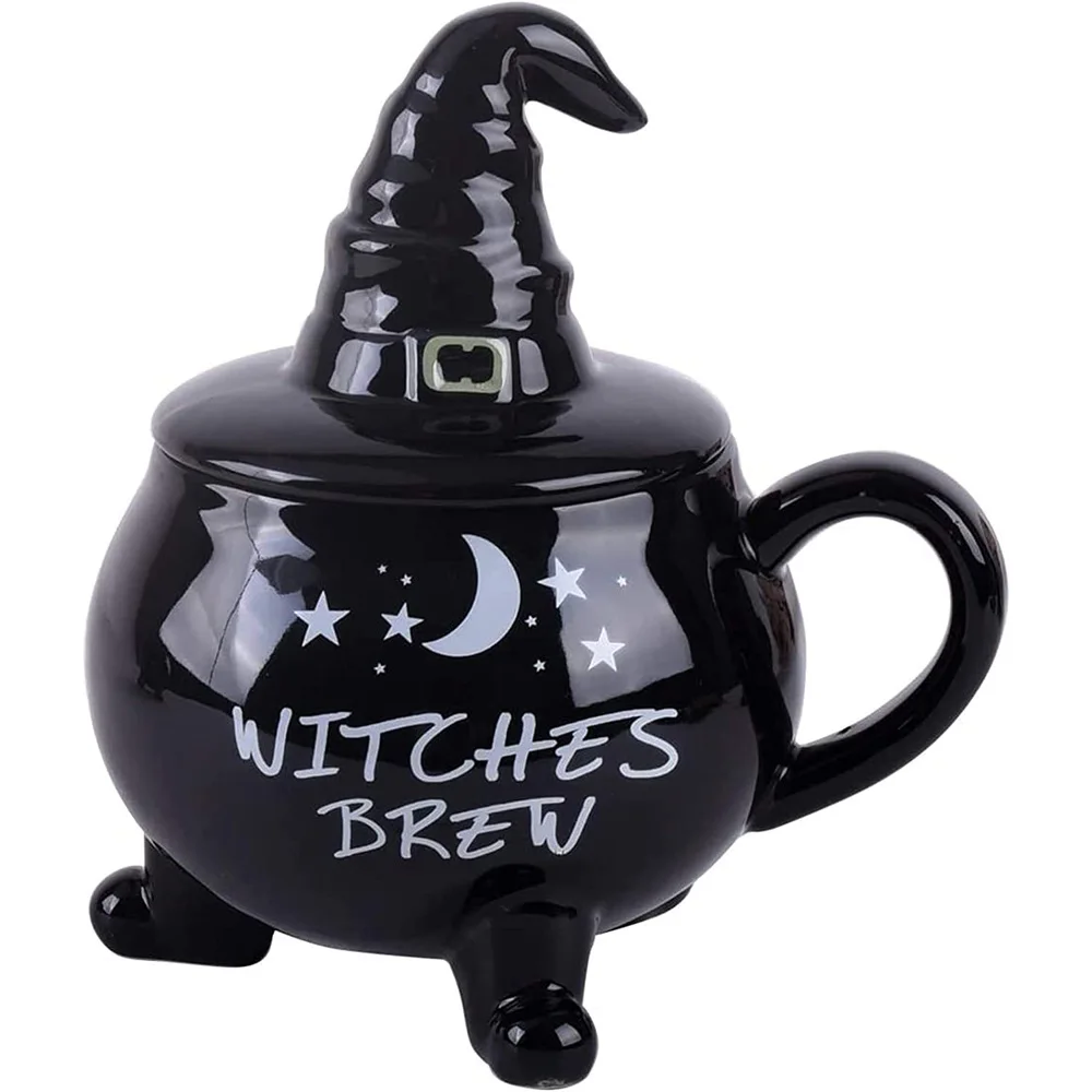 Funny Witch Coffee Mug with Lid, Goth Christmas Novelty Cup, Witches Brew Cauldron Mug for Sale