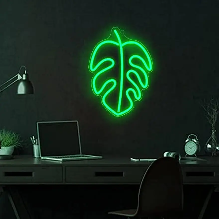 Green Leaf Neon Sign KUshopfast Turtleback Bamboo LED Night Light for Room Decor Light Up Signs for Wall Decor Gifts Neon Lights