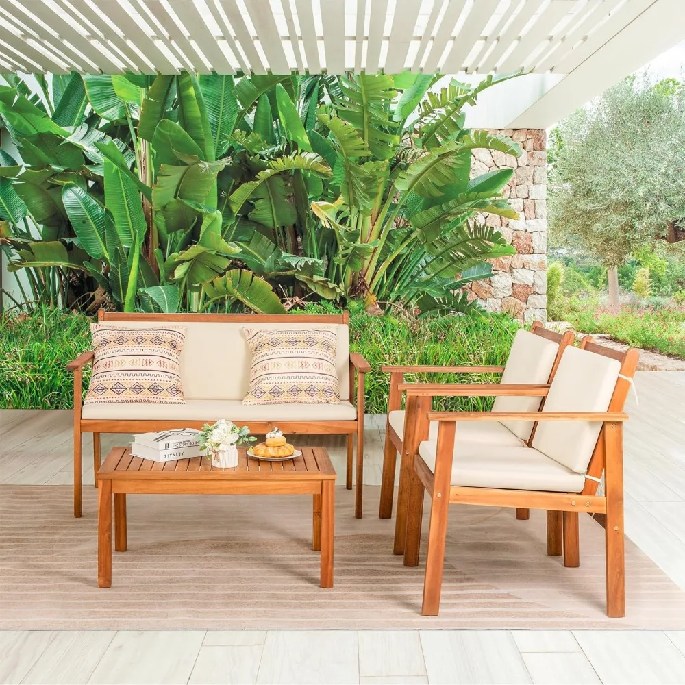 4 Stück Bistro Terrassen möbel Outdoor Chat Stuhl mit wasserfesten Kissen und Couch tisch für Strand Hinterhof Garten