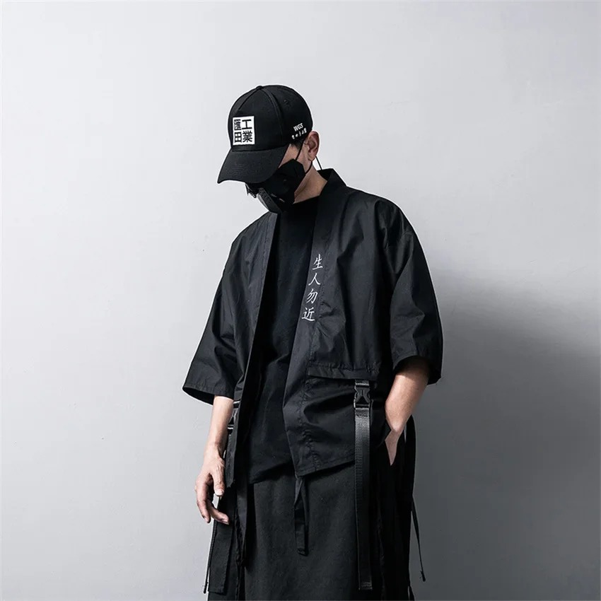 2024 New Japanese Traditional Black Kimono Cardigan Diablo Samurai Ninja Cosplay Suit Chinese Hanfu Style Coat Streetwear