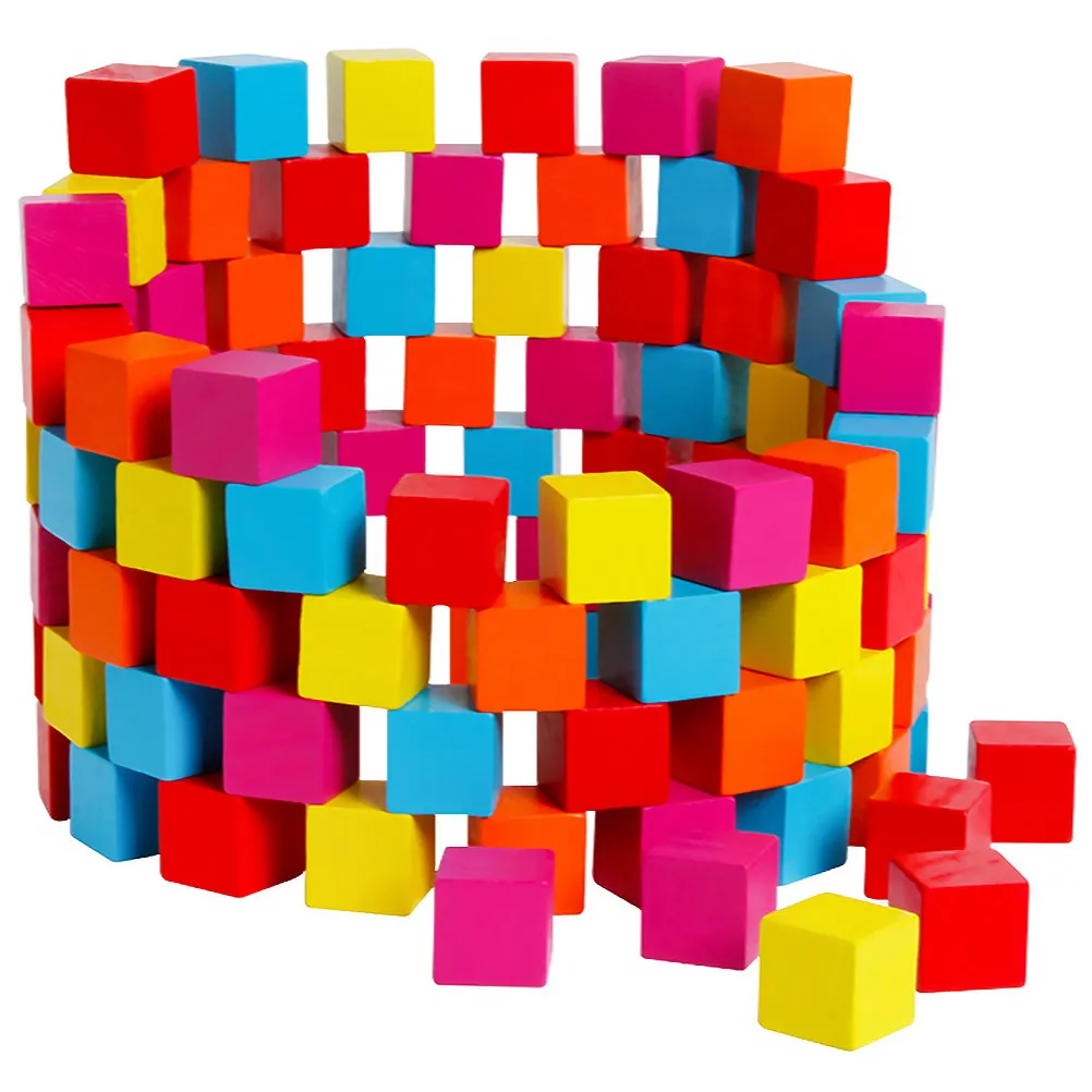 

100Pcs Wooden Square Cube Blocks for Kids Bright Color Educational Teaching Aid Safe Smooth Solid Small Size DIY Learning Play