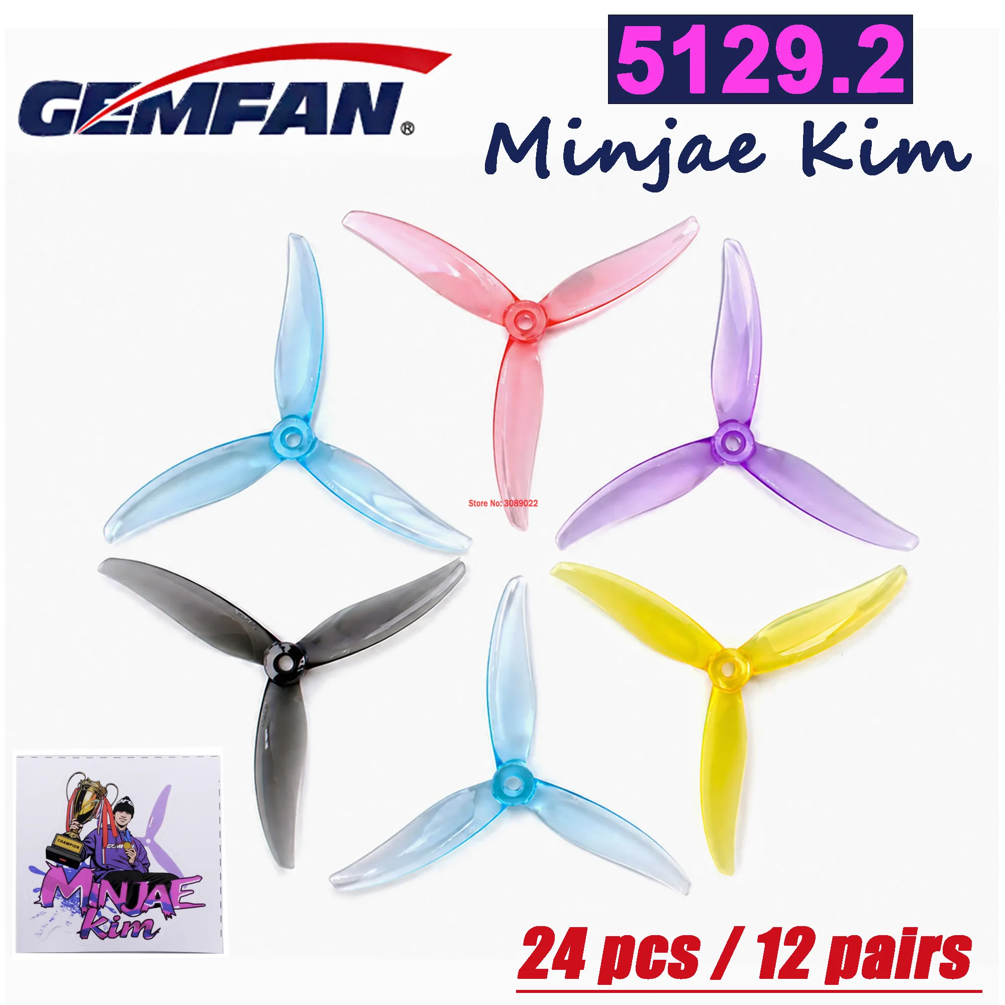 24 Stück/12 Paar Gemfan MINJAE 5129.2 5 Zoll 3-Blatt-/Tri-Blade-Propeller für FPV Brushless-Motoren für RC FPV Racing Drohnen