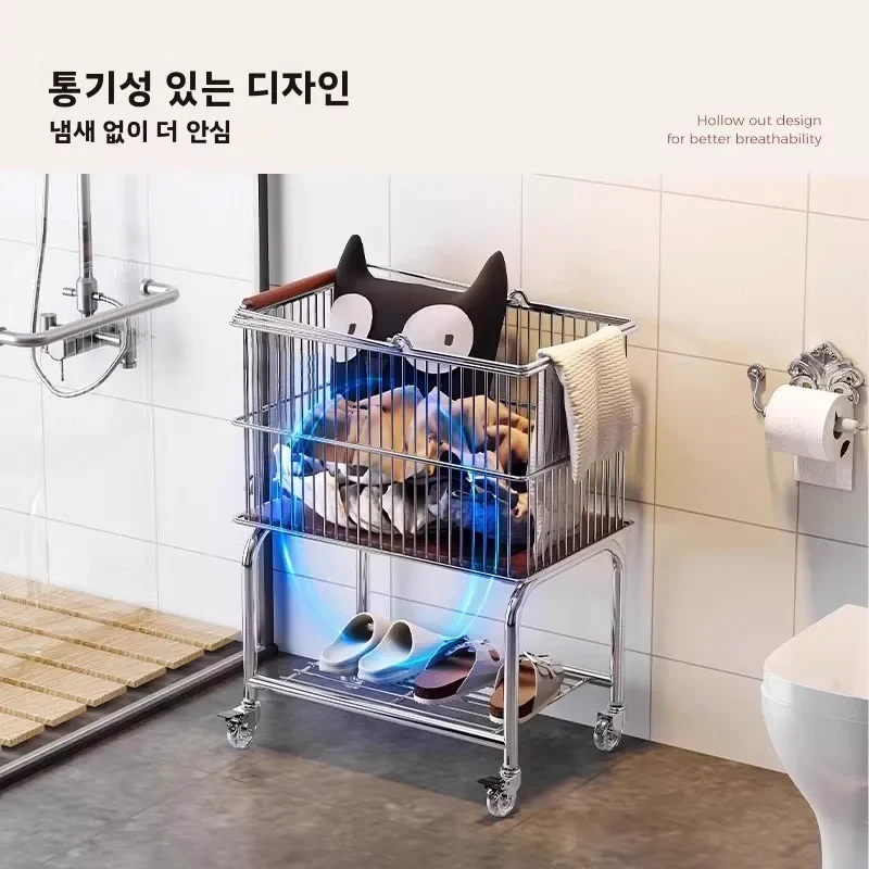 

Vintage Style Metal Laundry Cart with Wheels - Mobile Storage Basket for Bathroom, Bedroom & Home Use,Clothes Hamper with Handle