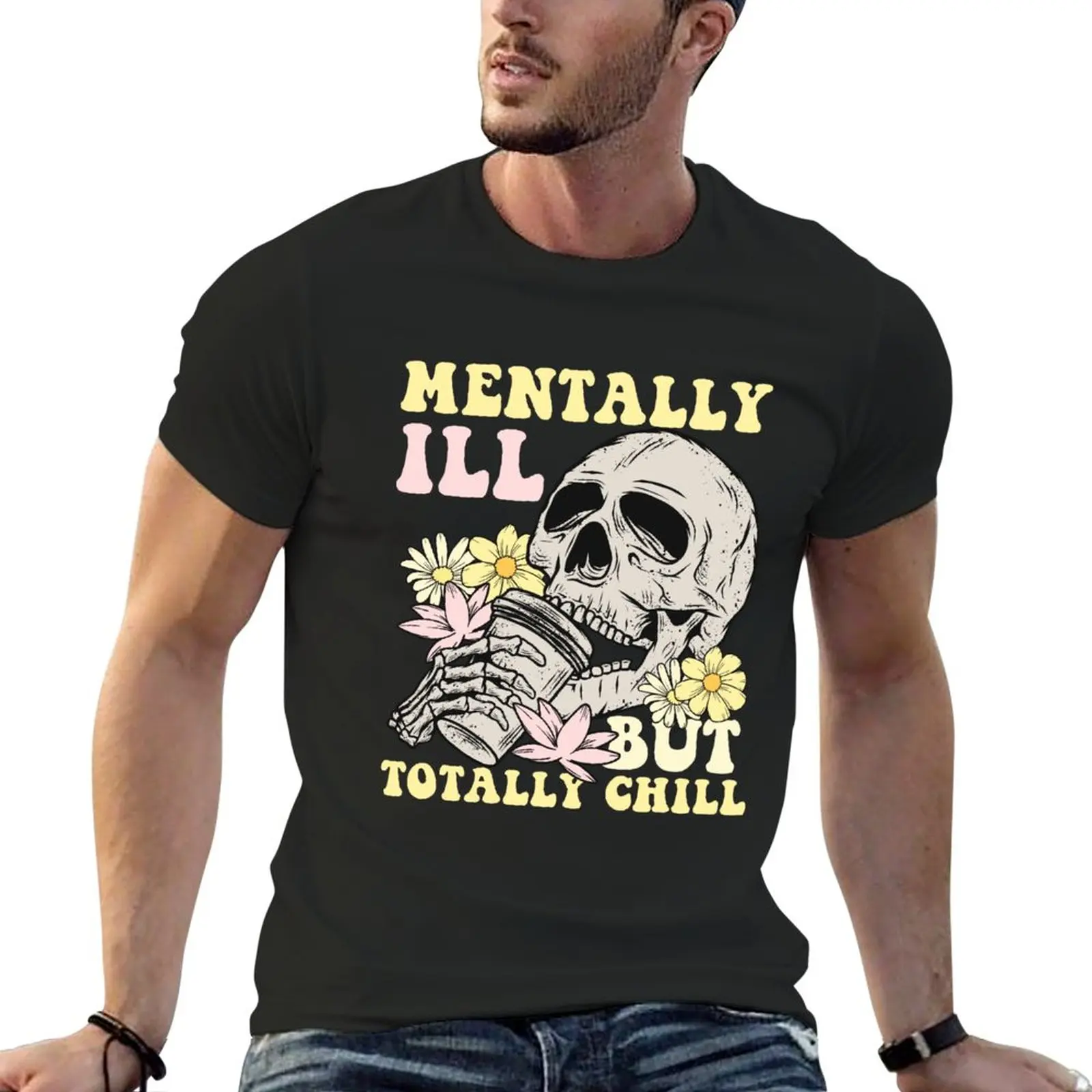 New Mentally Ill But Totally Chill Halloween Costume Skeleton T-Shirts T-Shirt summer clothes t shirts for men