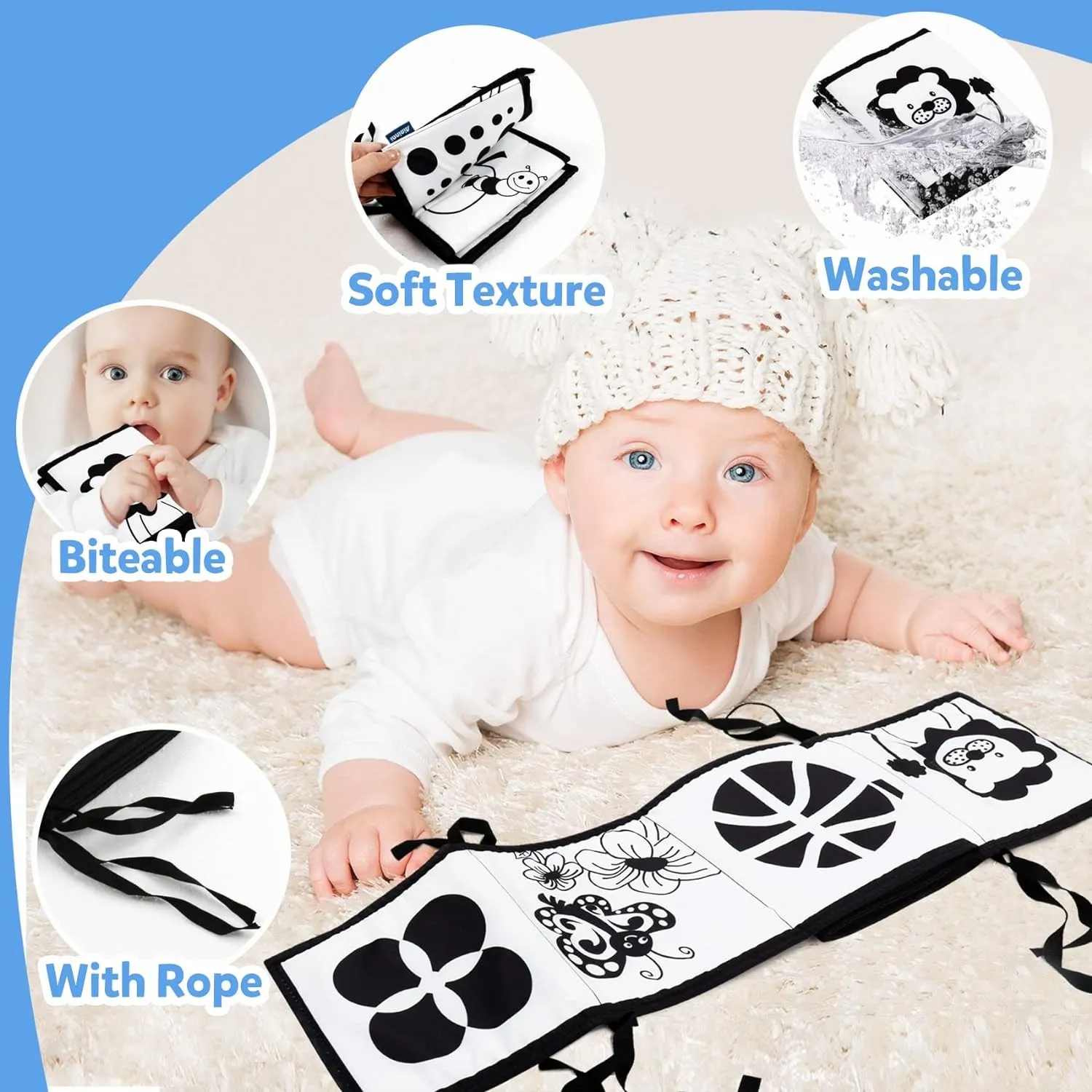 黒白の高コントラストソフトクロスブック感覚紙おもちゃ早期教育お腹時間新生児幼児男の子女の子幼児