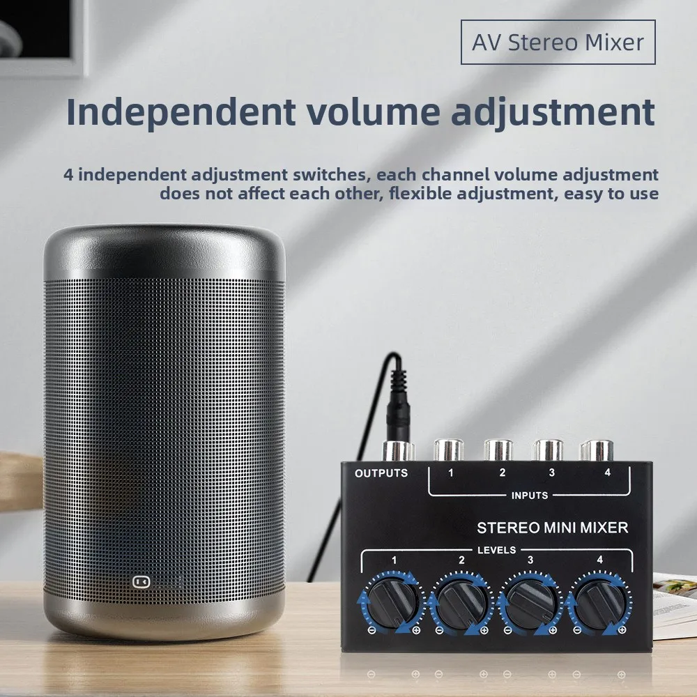 CX400 Mini Passive Stereo Mixer Stereo Dispenser for Live Studio DJ Equipment RCA 4-Channel Small Audio Mixer