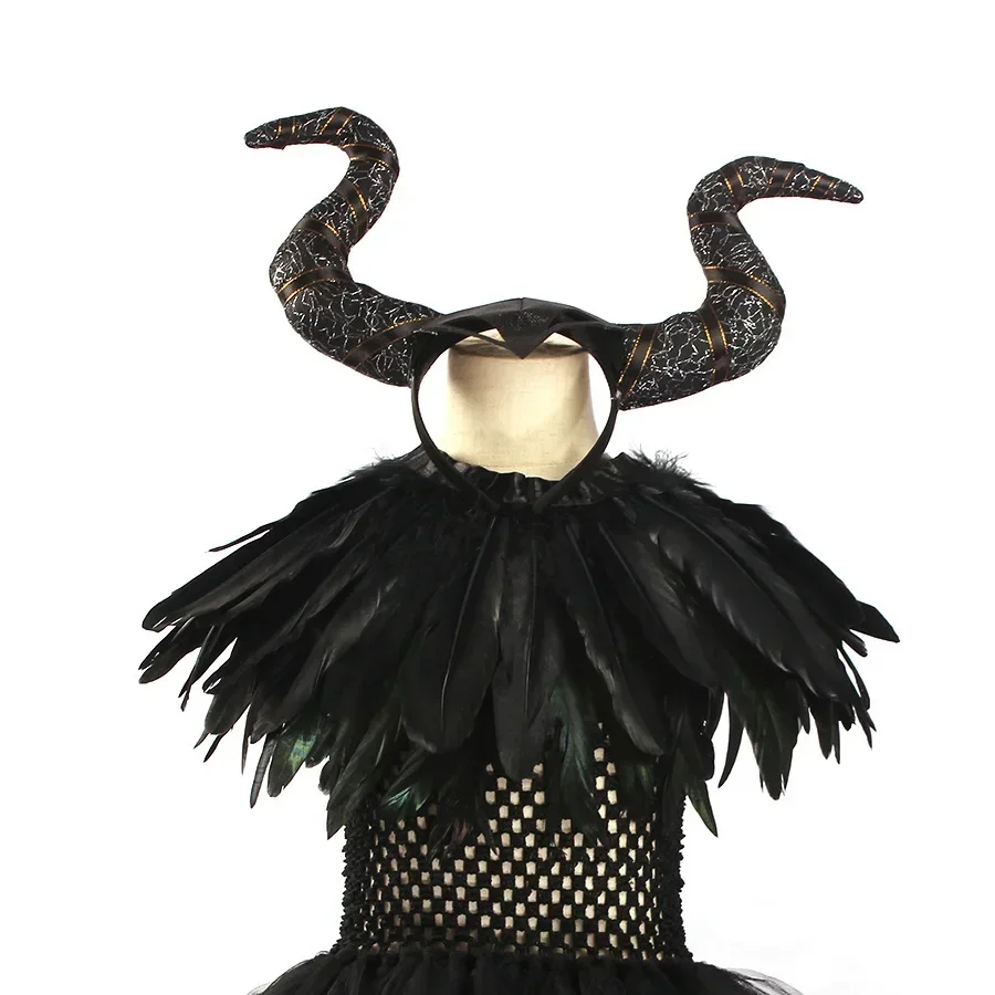Handgefertigtes Tutu-Prinzessinnenkleid für Mädchen, Cosplay-Kostüm Böse Königin, Schwarzes Netzgewebe, Karnevalsparty, Zauberstab, Dämonische Hexenkleider – Detail 9